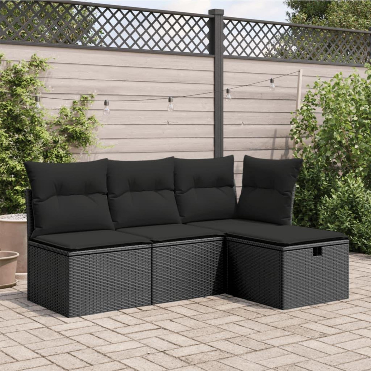 VIDAXL Tabouret de jardin avec coussin noir 55x55x37 cm resine tressee