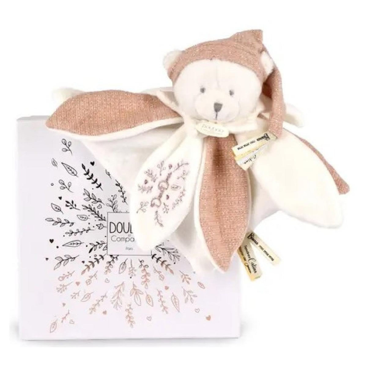 DOUDOU ET COMPAGNIE Doudou plat petales Ours Rose - 25 cm - Collection Anniversaire