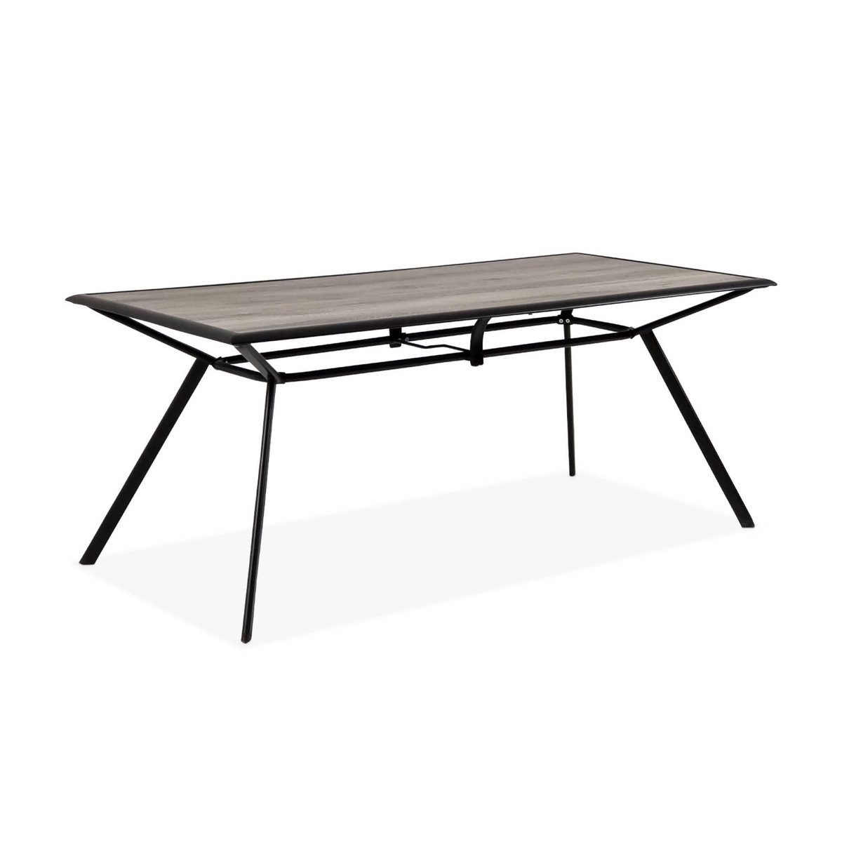 SWEEEK Table de jardin plateau effet bois structure acier 180 cm avec 6 fauteuils en acier incluses