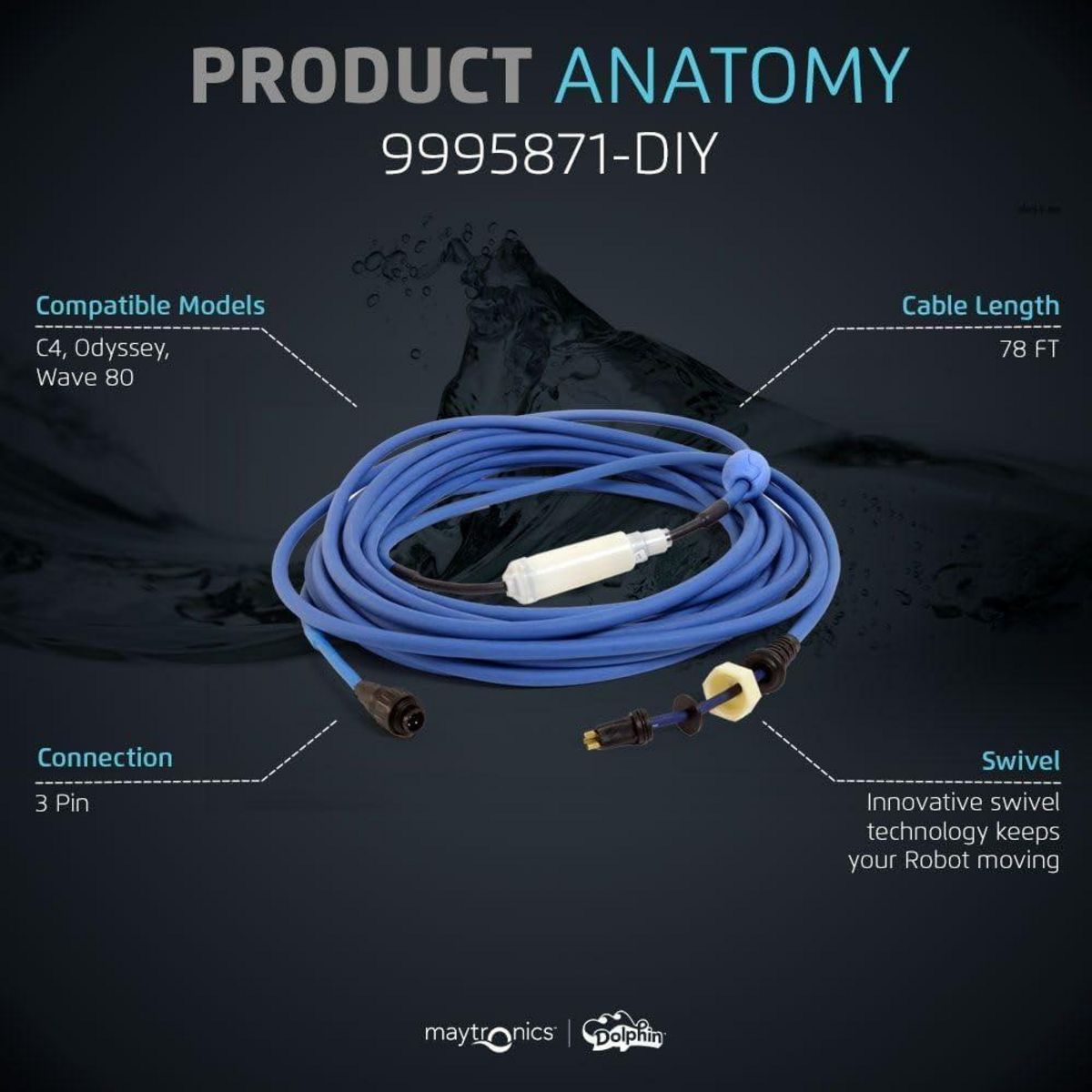 Dolphin Cable d'alimentation avec swivel diy 24m dyn 2010 pour robot dolphin wave 80 et prox1 - 9995871-diy