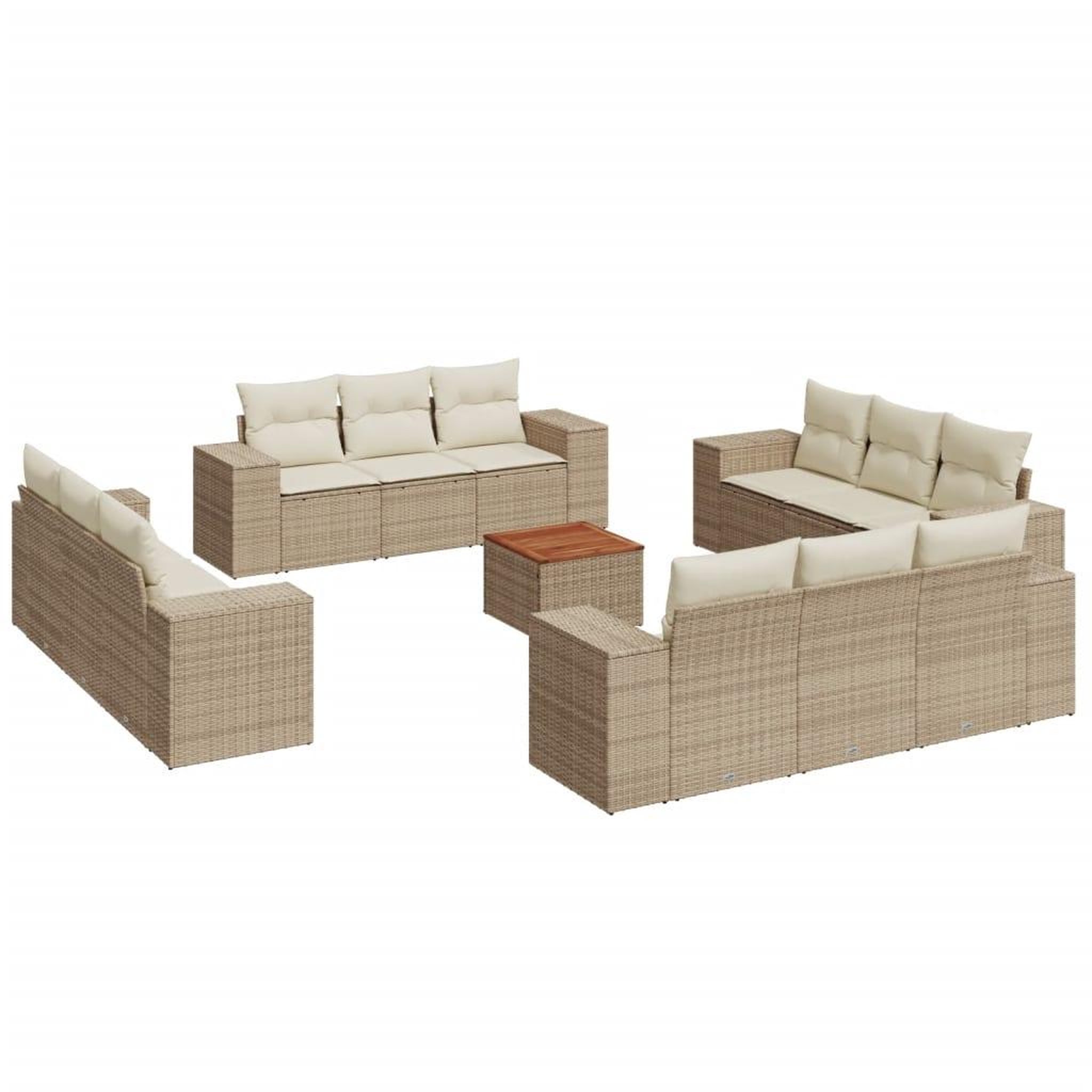 Voir la diapositive 2 : VIDAXL Salon de jardin avec coussins 13 pcs beige resine tressee