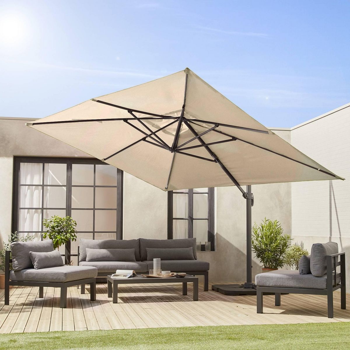 SWEEEK Parasol déporté rectangulaire 3x4m - Wimereux - Parasol excentré inclinable dans 5 positions, rotatif à 360°