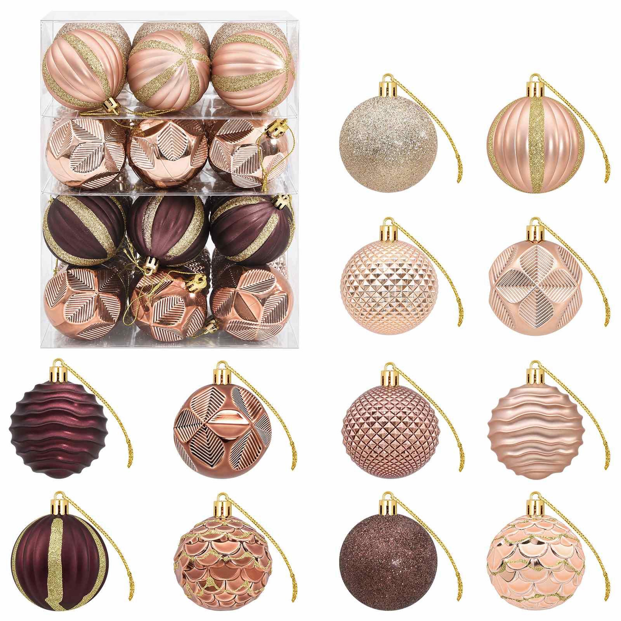 VIDAXL Ensemble de boules de Noël 36 pc Champagne et brun Diam. 6 cm
