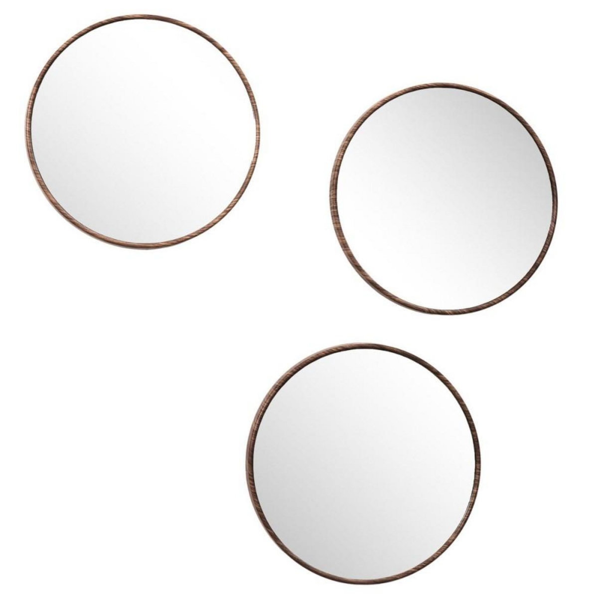 The Home Deco Factory Lot de 3 miroirs diam 26cm effet bois