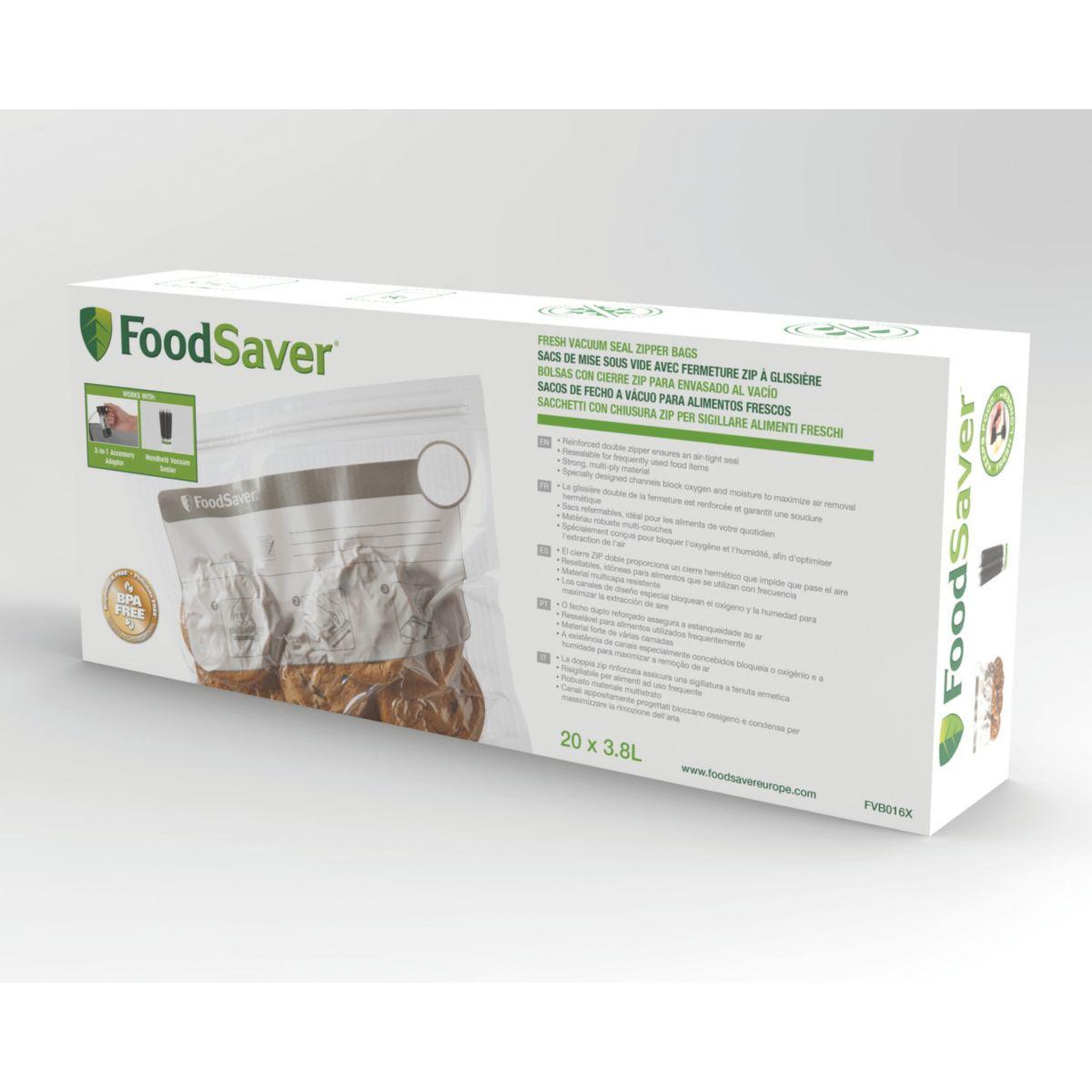 FOODSAVER Sac de conservation fvb016x01 lot 20 sacs avec zip 3.79l