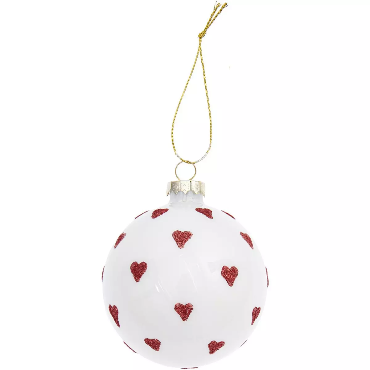 RICO DESIGN Boule de Noël en verre blanche et cœurs rouge Ø 8 cm