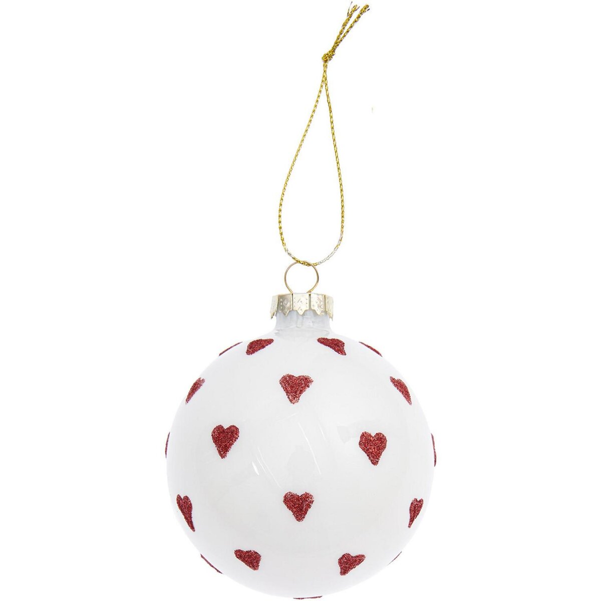 RICO DESIGN Boule de Noël en verre blanche et cœurs rouge Ø 8 cm