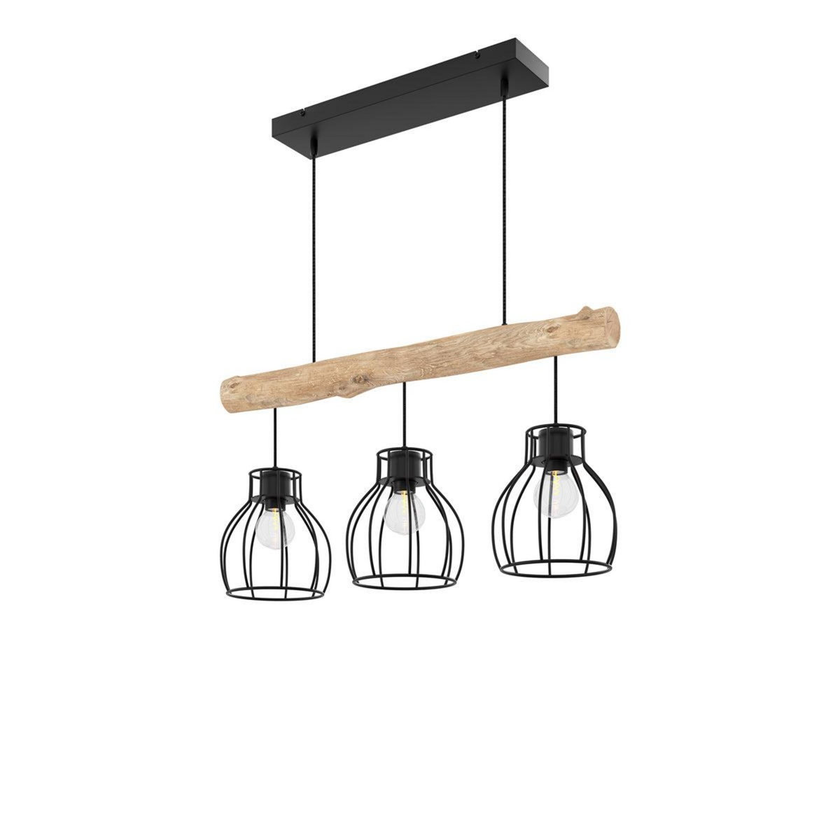 Rendez vous déco Suspension 3 lampes en bois d'eucalyptus et métal noir-Abby