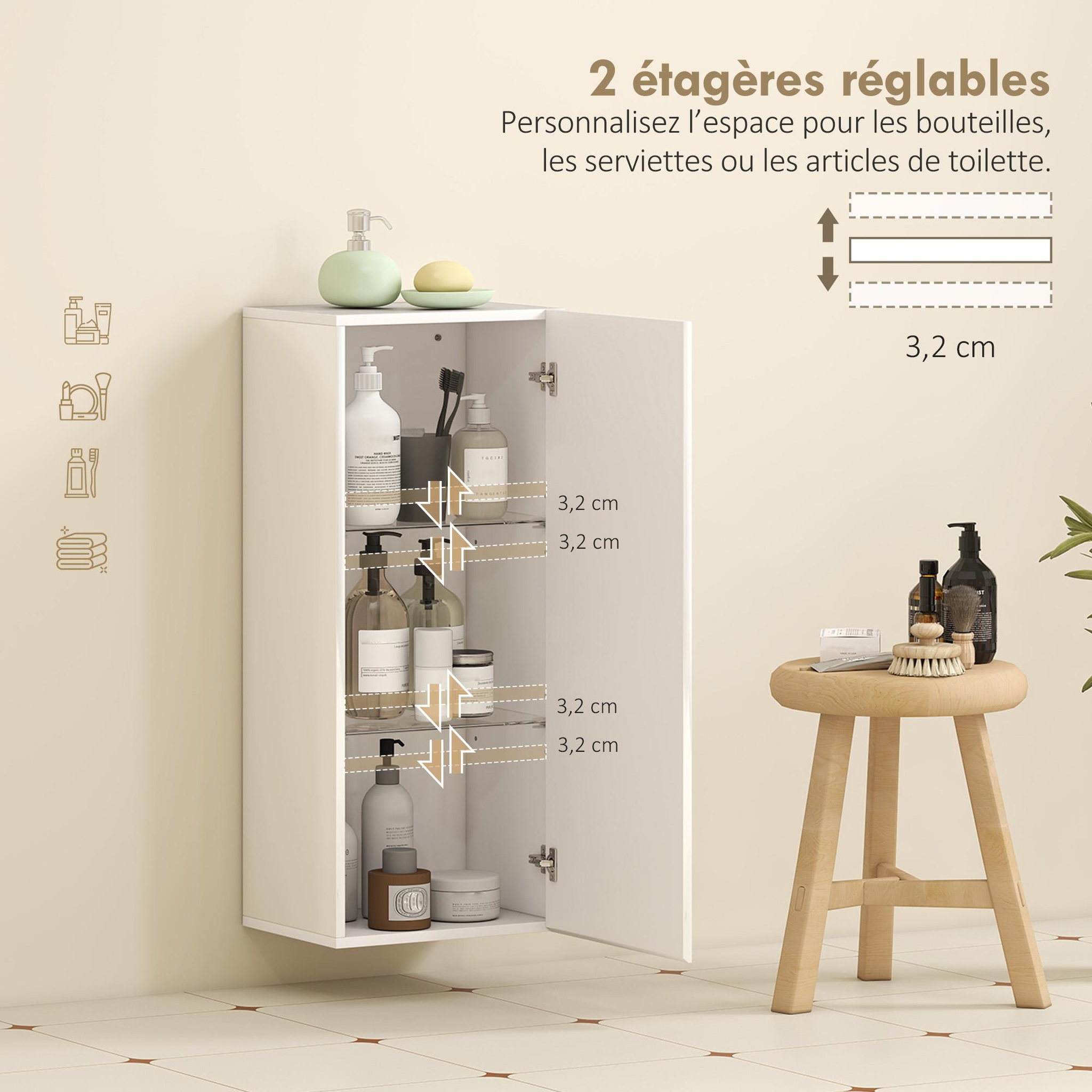 Voir la diapositive 6 : HOMCOM Meuble mural salle de bain blanc laqué porte 2 étagères