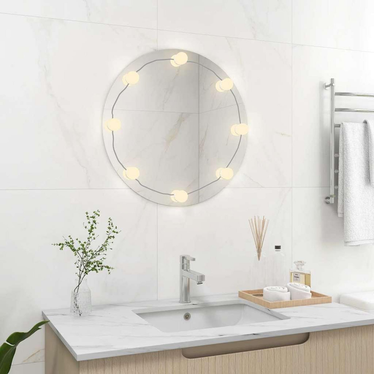 VIDAXL Miroir mural avec lampes LED Rond Verre