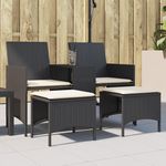 VIDAXL Canape de jardin 2 places avec table et tabourets noir rotin