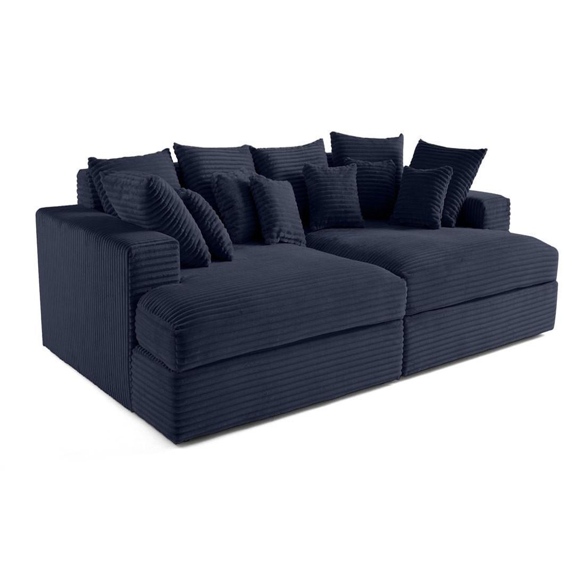 Voir la diapositive 4 : LISA DESIGN Collins - canapé droit 4 places avec double méridienne - assise profonde - velours côtelé grosses côtes