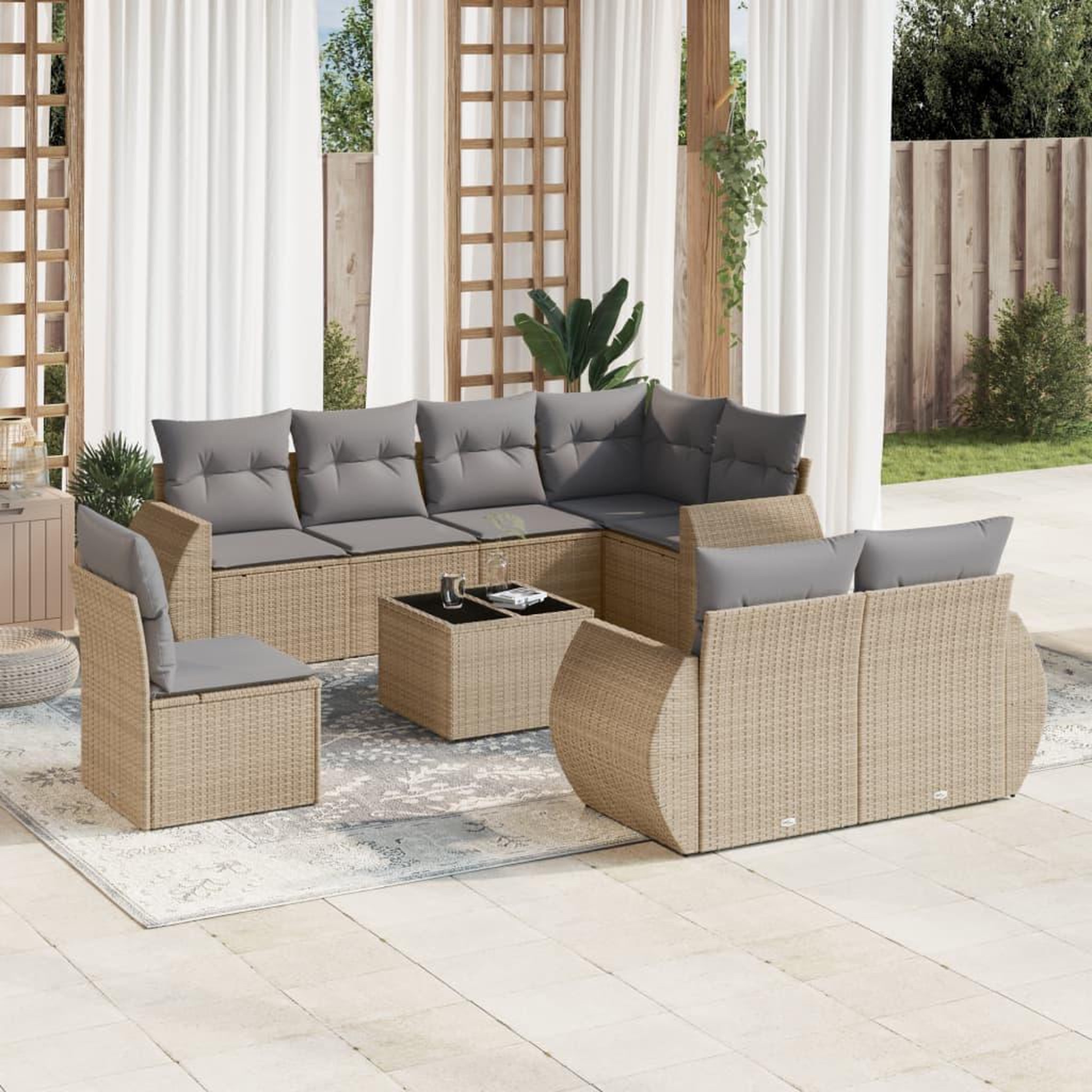 VIDAXL Salon de jardin avec coussins 9 pcs beige resine tressee