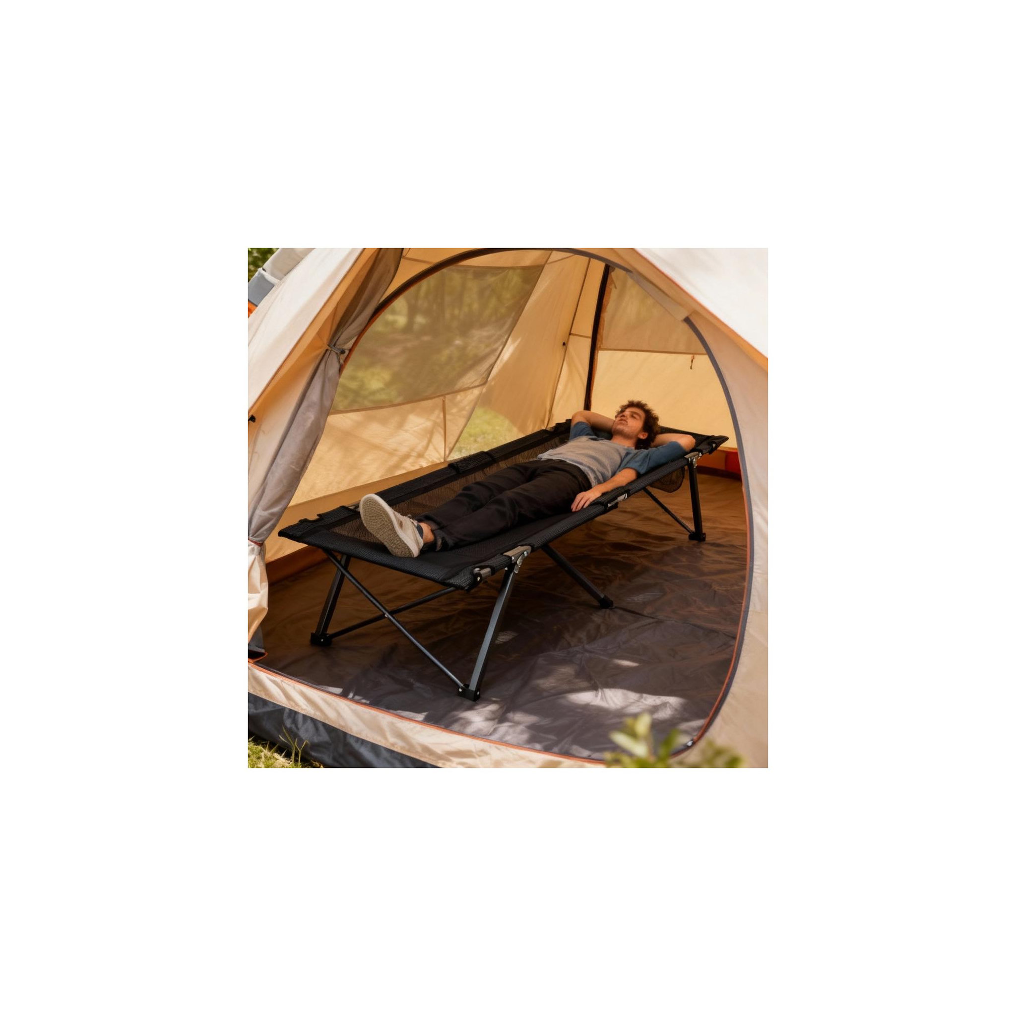 Voir la diapositive 3 : O'Camp Lit de camp pliable - o'camp - avec housse de transport - noir - dimensions 207 x 75 x 50 cm