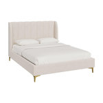 MAISON PAVANE Lit double 140x190 cm en tissu beige et pieds dorés-Koda
