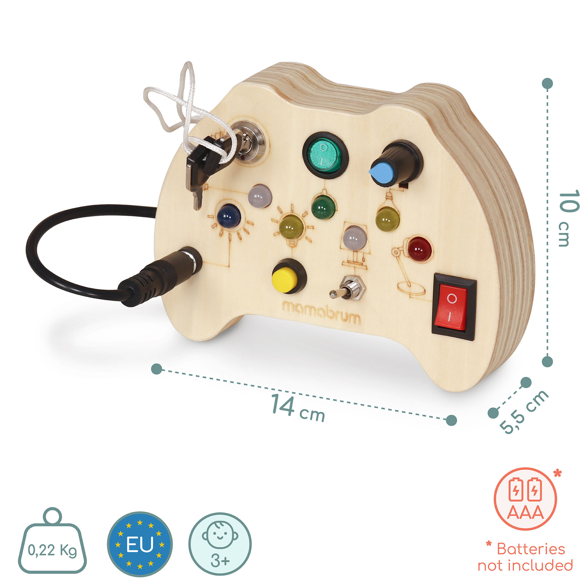 Voir la diapositive 3 : MAMABRUM Mini Planche de Manipulation Bois Manette Jeu LED Mamabrum