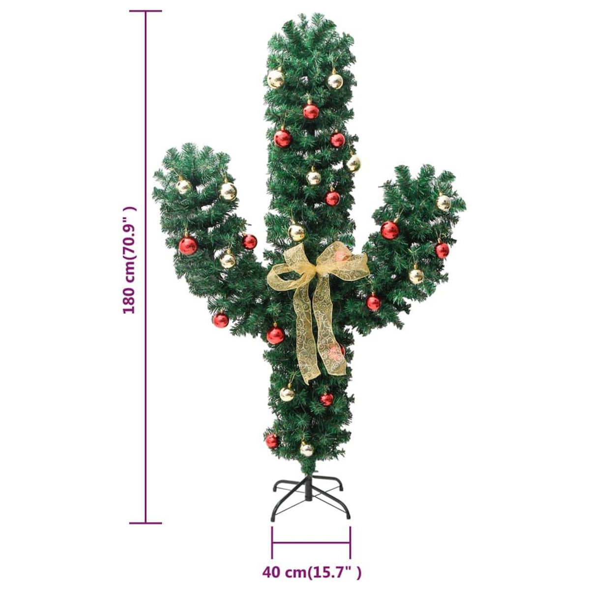 VIDAXL Cactus de Noël avec support et LED Vert 180 cm PVC