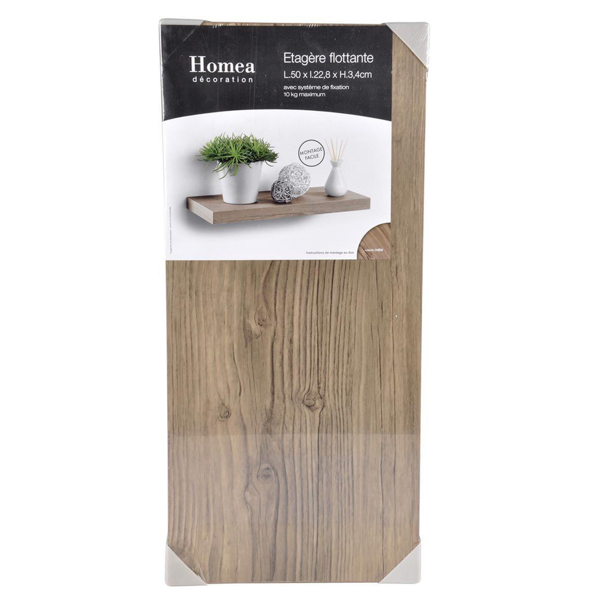 Voir la diapositive 2 : HOMEA Étagère Murale Design  Flottante  50cm Chêne