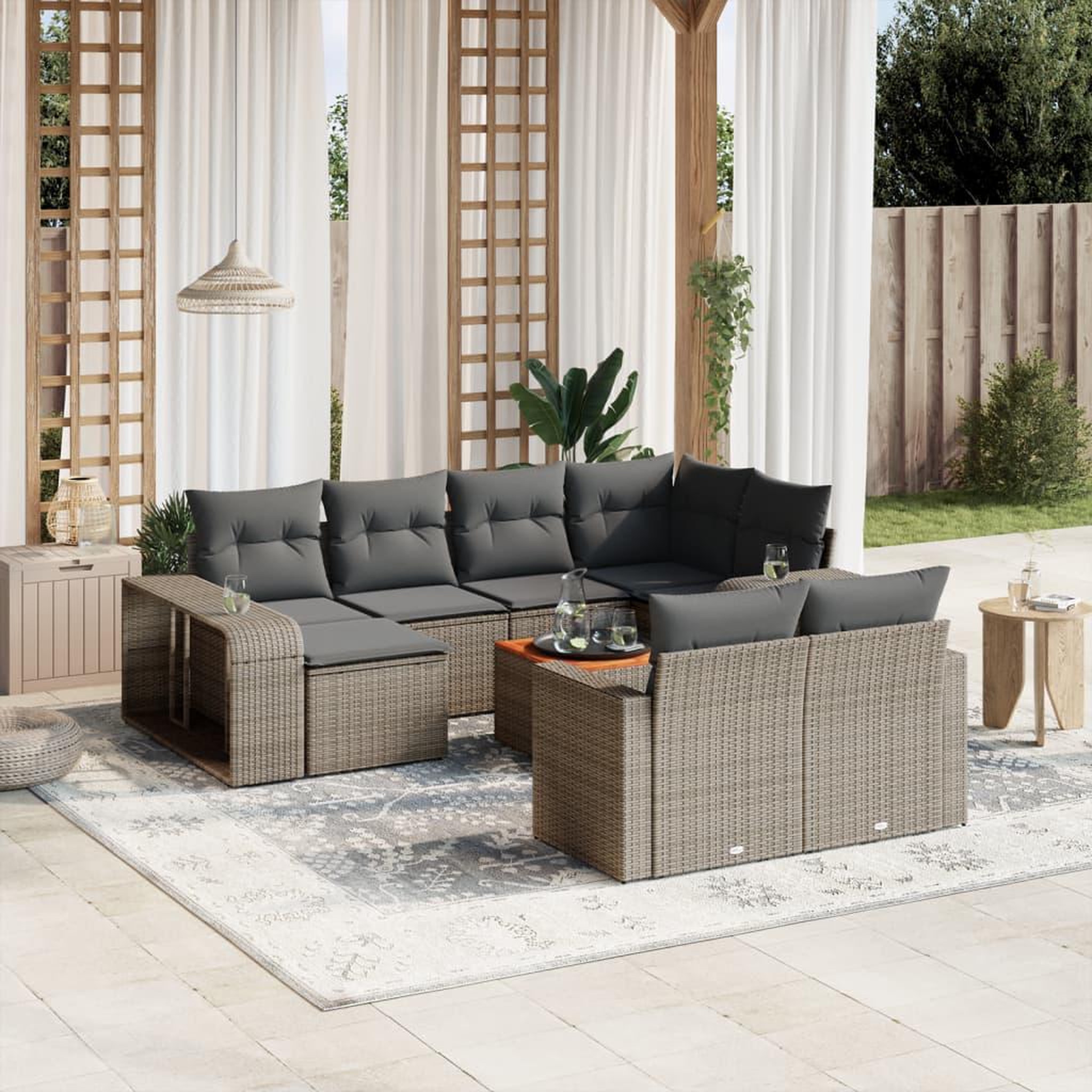 VIDAXL Salon de jardin 11 pcs avec coussins gris resine tressee