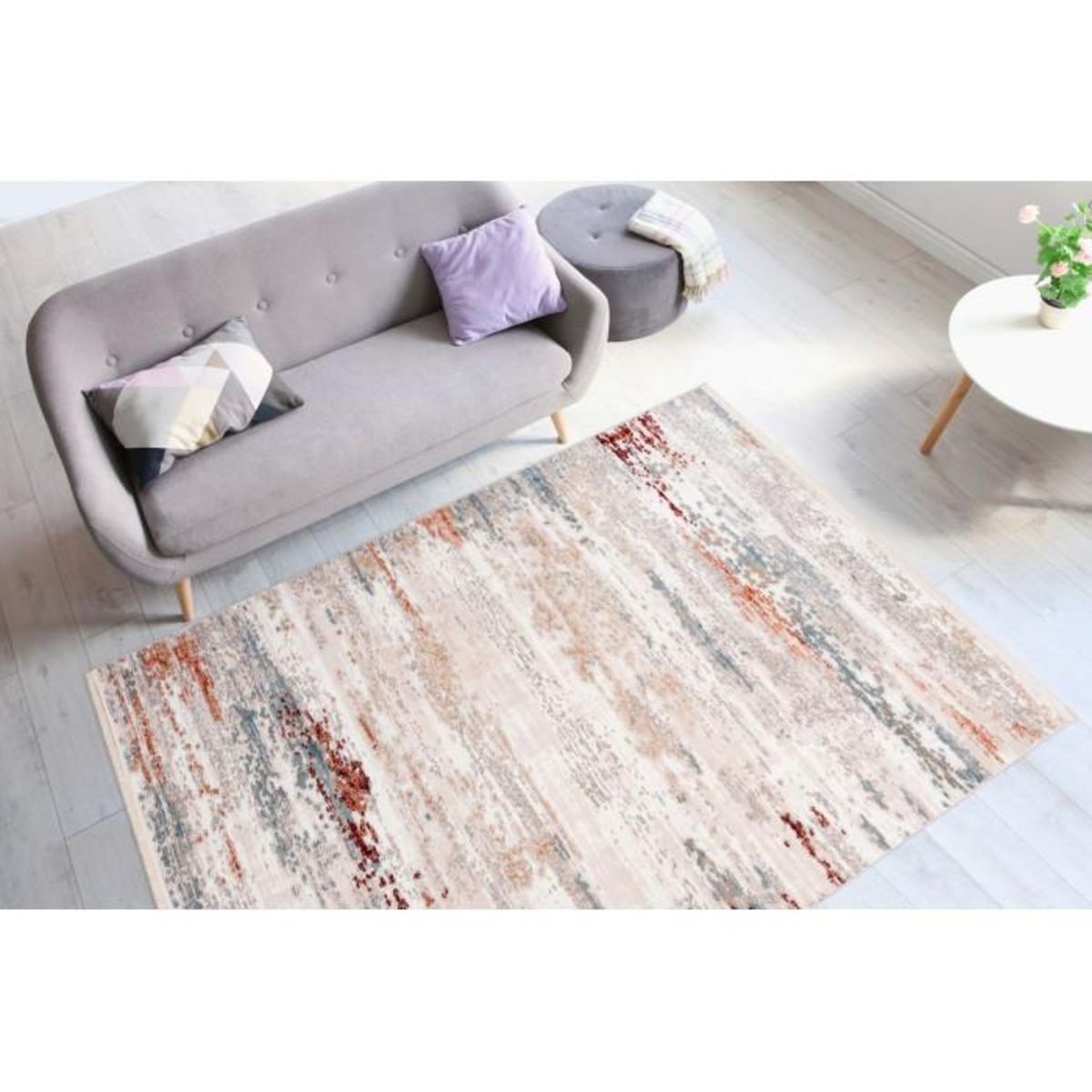 Paris Prix Tapis Vintage à Franges  Akropolis III  Gris & Rose