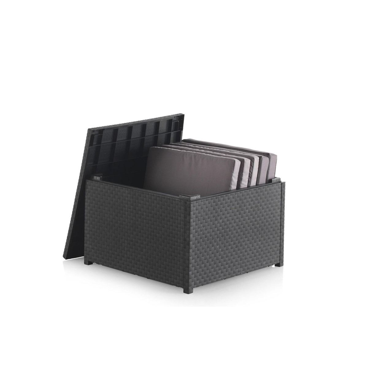 CONCEPT USINE Salon de jardin 4 places effet résine injectée gris + coffre ANKARA