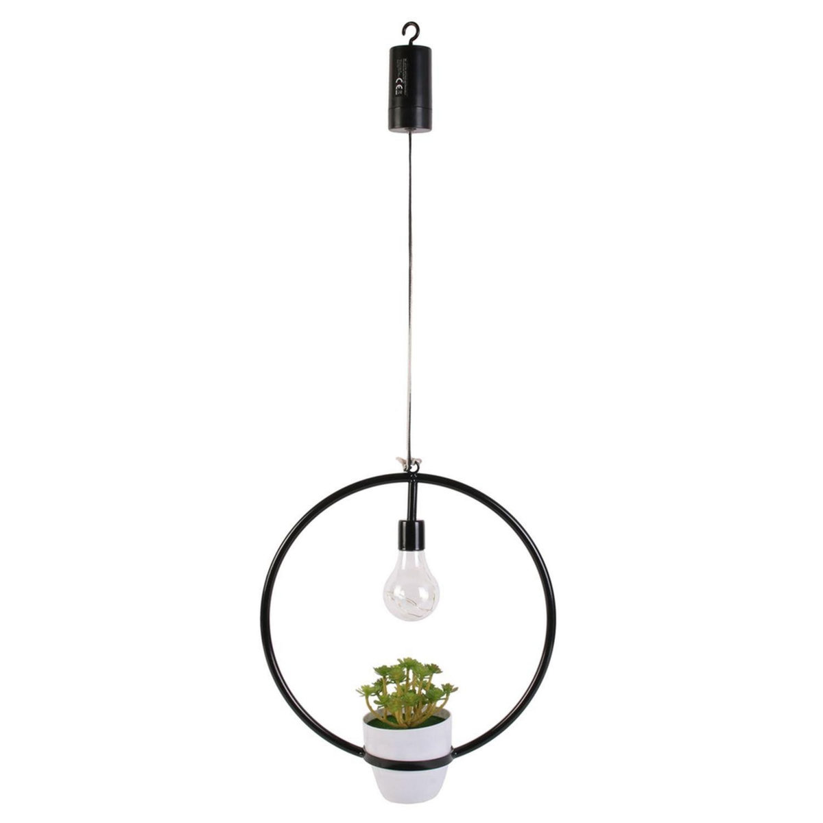 The Home Deco Factory Suspension LED décorative avec plante Garden - H. 35 cm - Noir