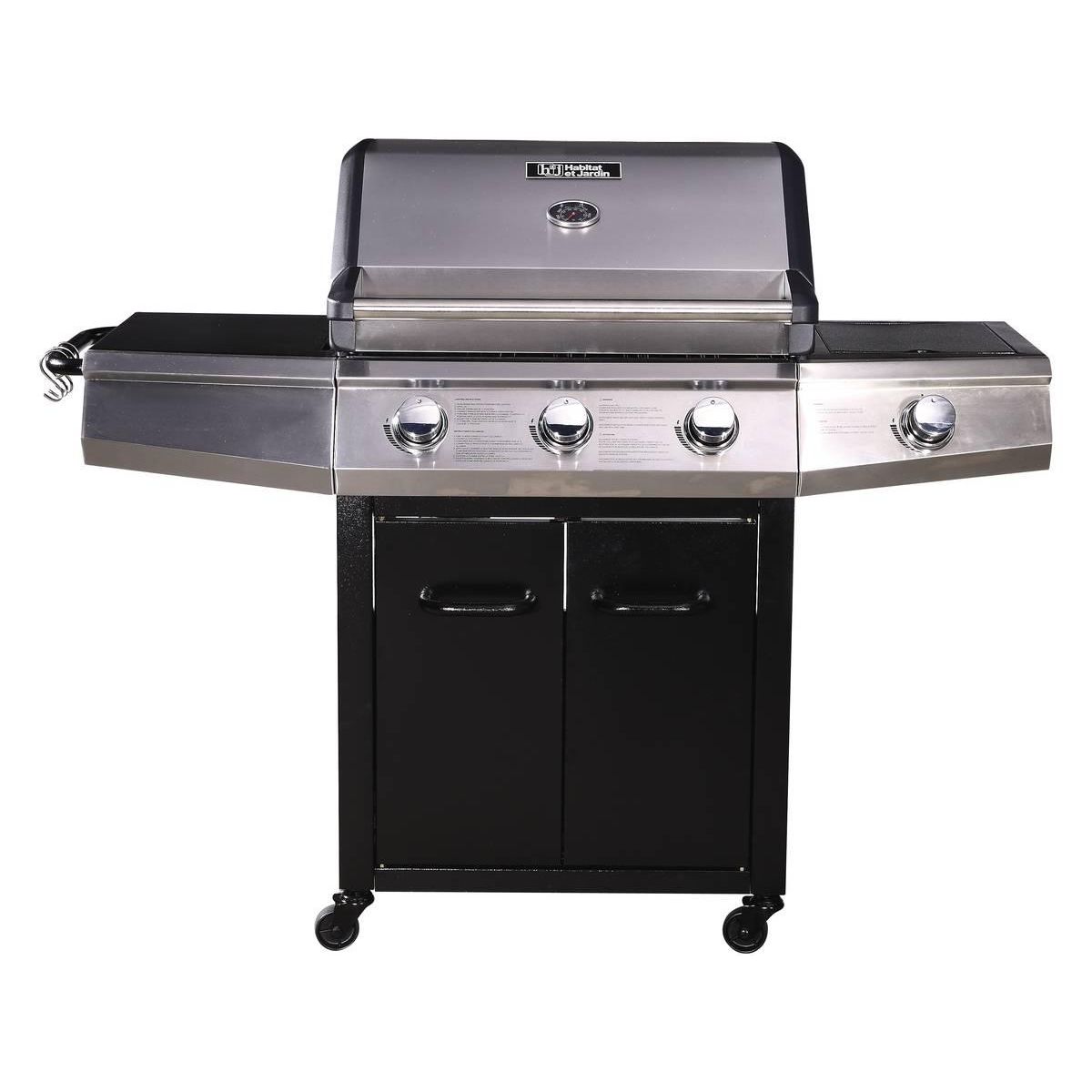 Habitat et Jardin Barbecue Gaz  Bingo 4  - 4 brûleurs dont 1 latéral - 14kW + Housse protection - Noir