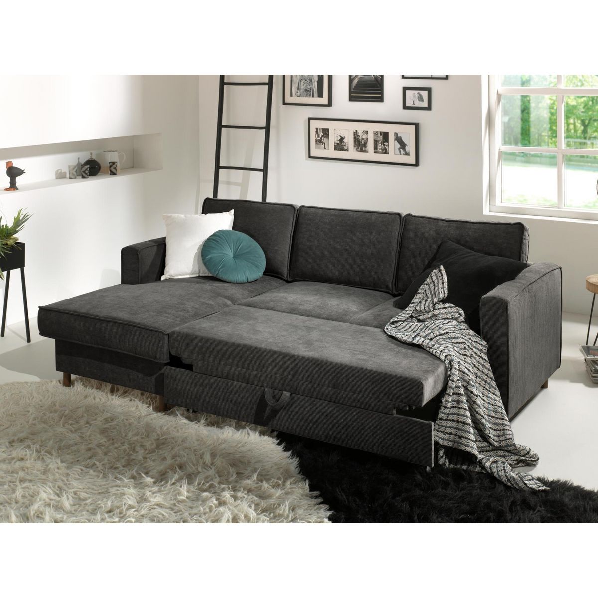 LISA DESIGN Jake - canapé d'angle gauche - convertible avec coffre - 4 places - en velours côtelé