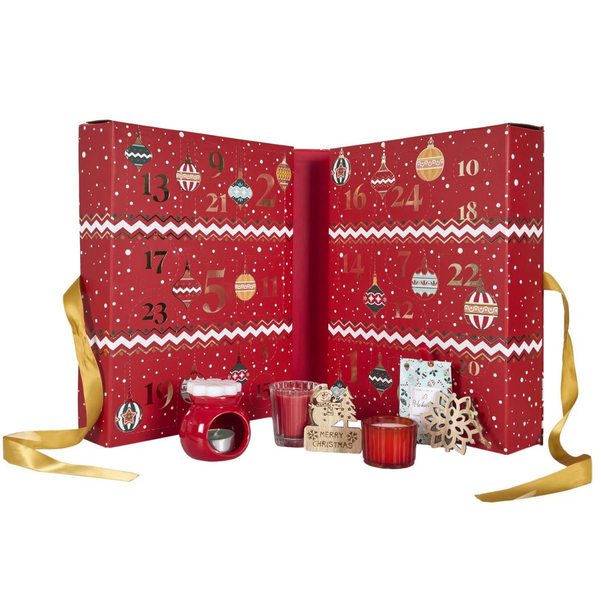 The Home Deco Factory Calendrier de l'avent bougies & surprises  noël  33cm rouge