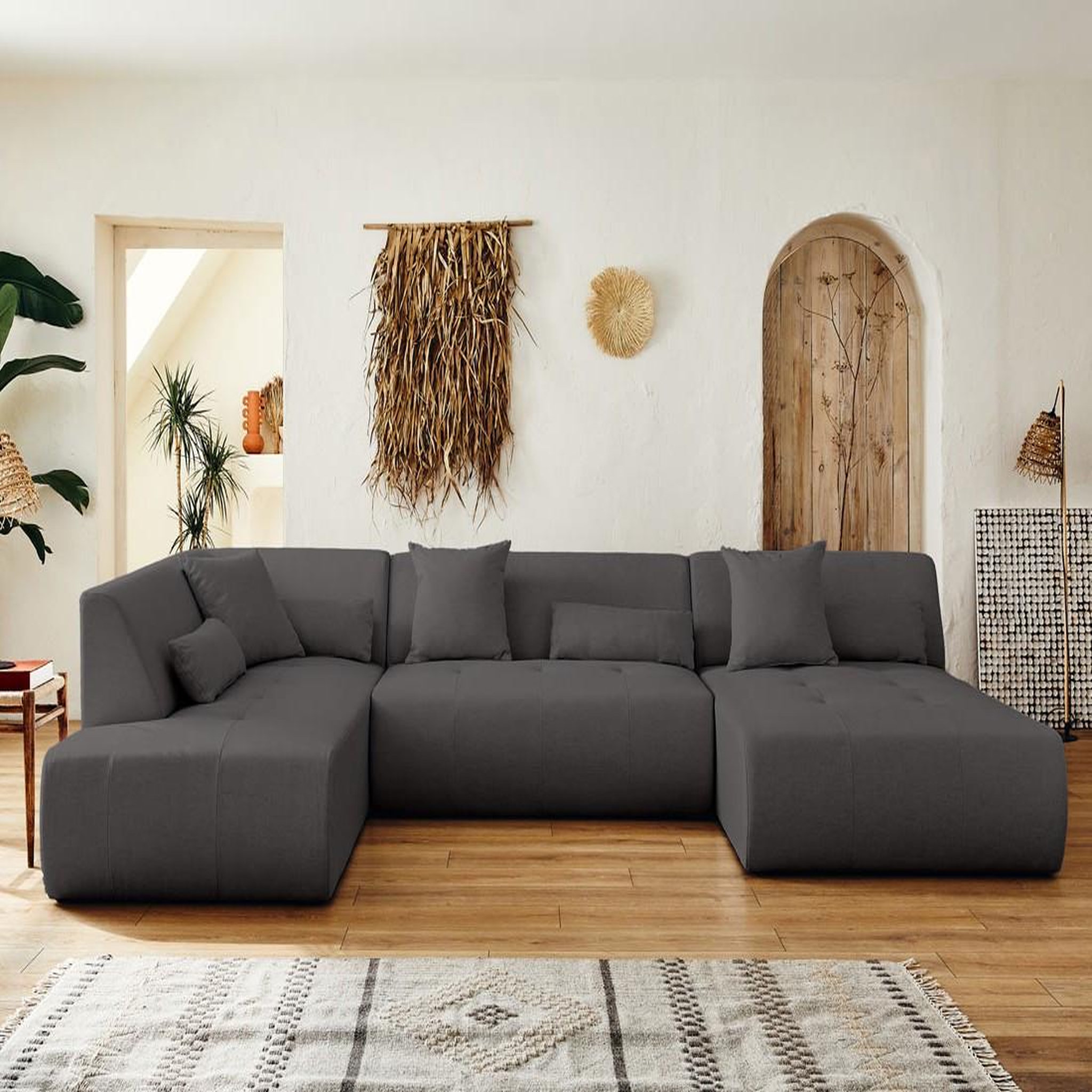 Voir la diapositive 5 : BEST MOBILIER Onyx - canapé modulable panoramique d'angle gauche 7 places - en tissu