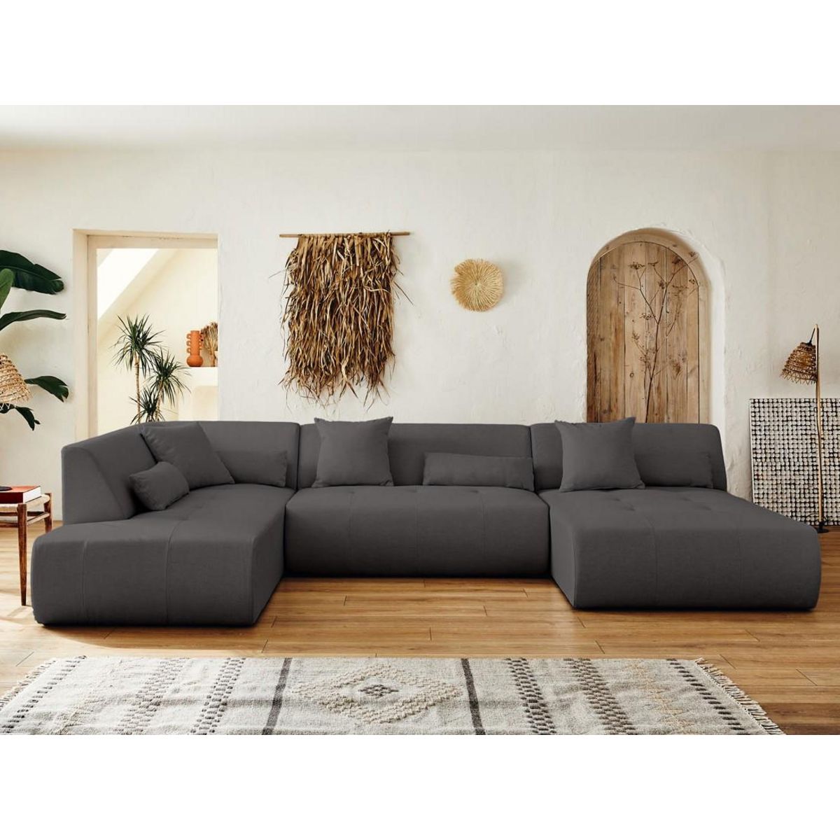 LISA DESIGN Onyx - canapé modulable panoramique d'angle gauche 7 places - en tissu