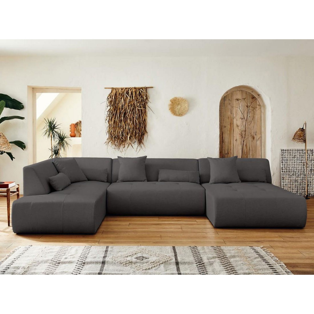 LISA DESIGN Onyx - canapé modulable panoramique d'angle gauche 7 places - en tissu