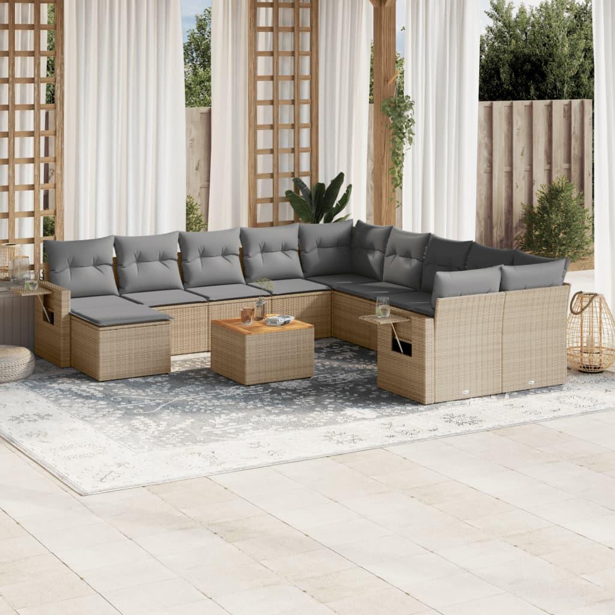 VIDAXL Salon de jardin avec coussins 12 pcs beige resine tressee
