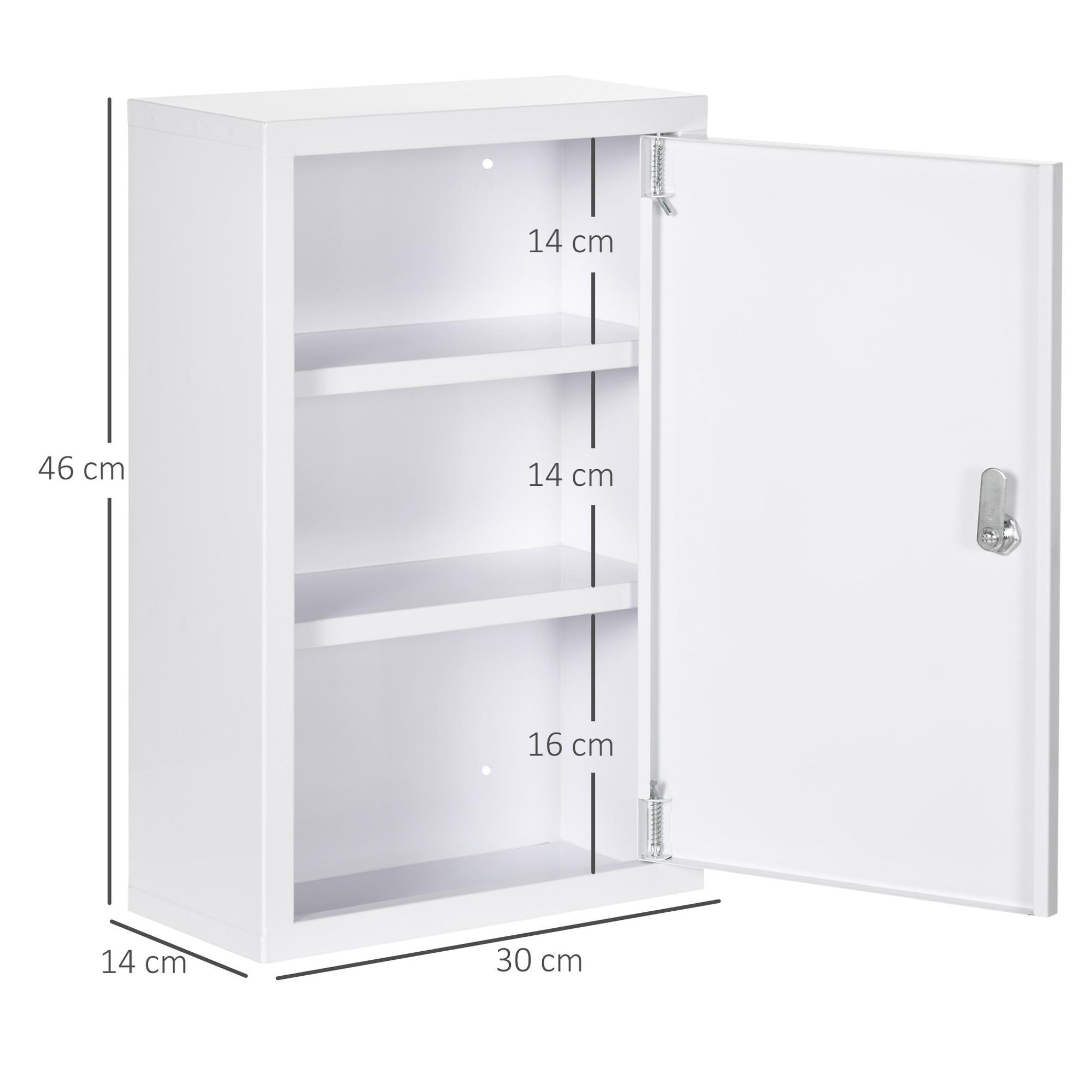 Voir la diapositive 3 : HOMCOM Armoire à pharmacie verrouillable 3 niv. 2 clés logo croix acier blanc