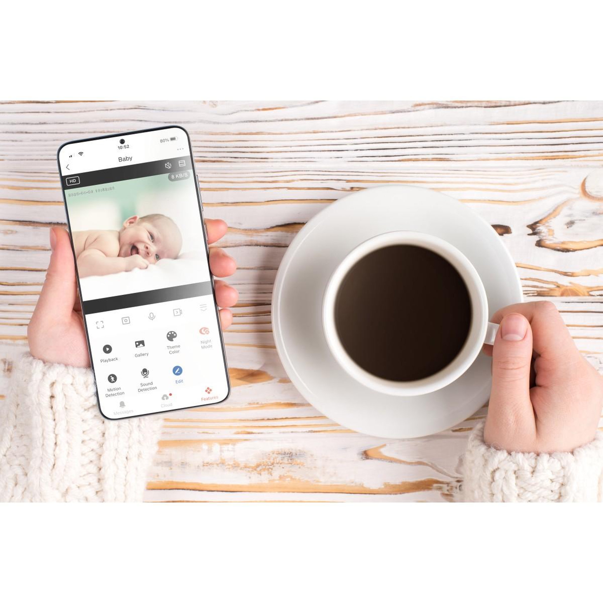 Voir la diapositive 6 : ALECTO Babyphone Wi-Fi FULL HD 1080p Blanc Vision Nocturne 10m Audio 2 Voies Détection Mouvement Son Caméra de surveillance Bébé Alecto