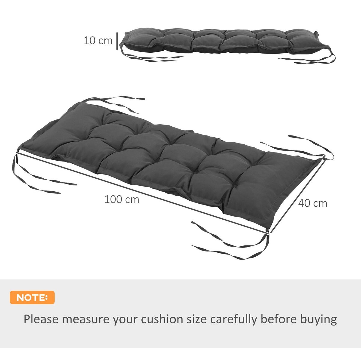 OUTSUNNY Coussin d'assise pour banc de jardin rembourrage épais 100 x 40 x 10 cm polyester gris