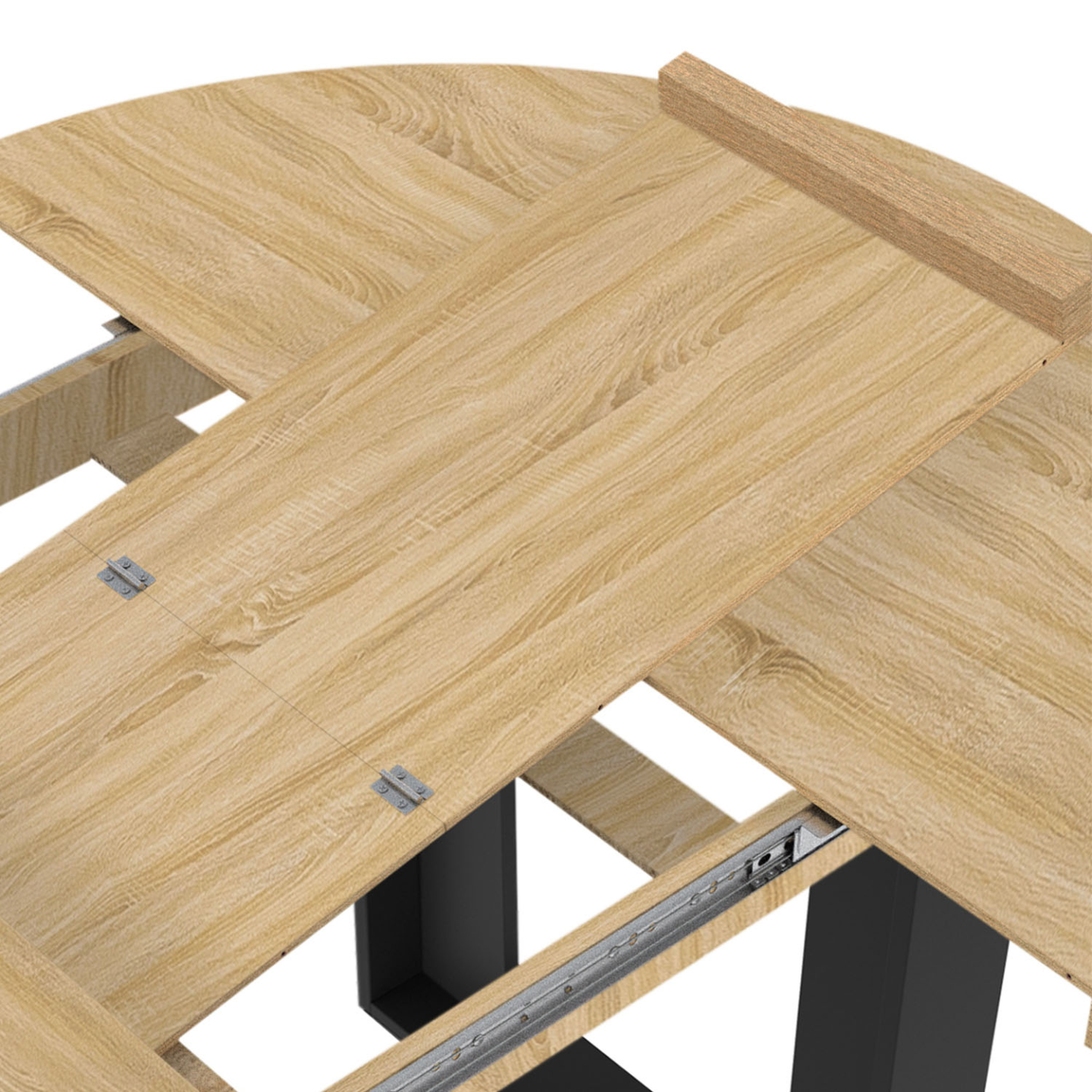 Voir la diapositive 6 : ID MARKET Table à manger extensible ronde phoenix 4-6 personnes bois et noir 110-150 cm