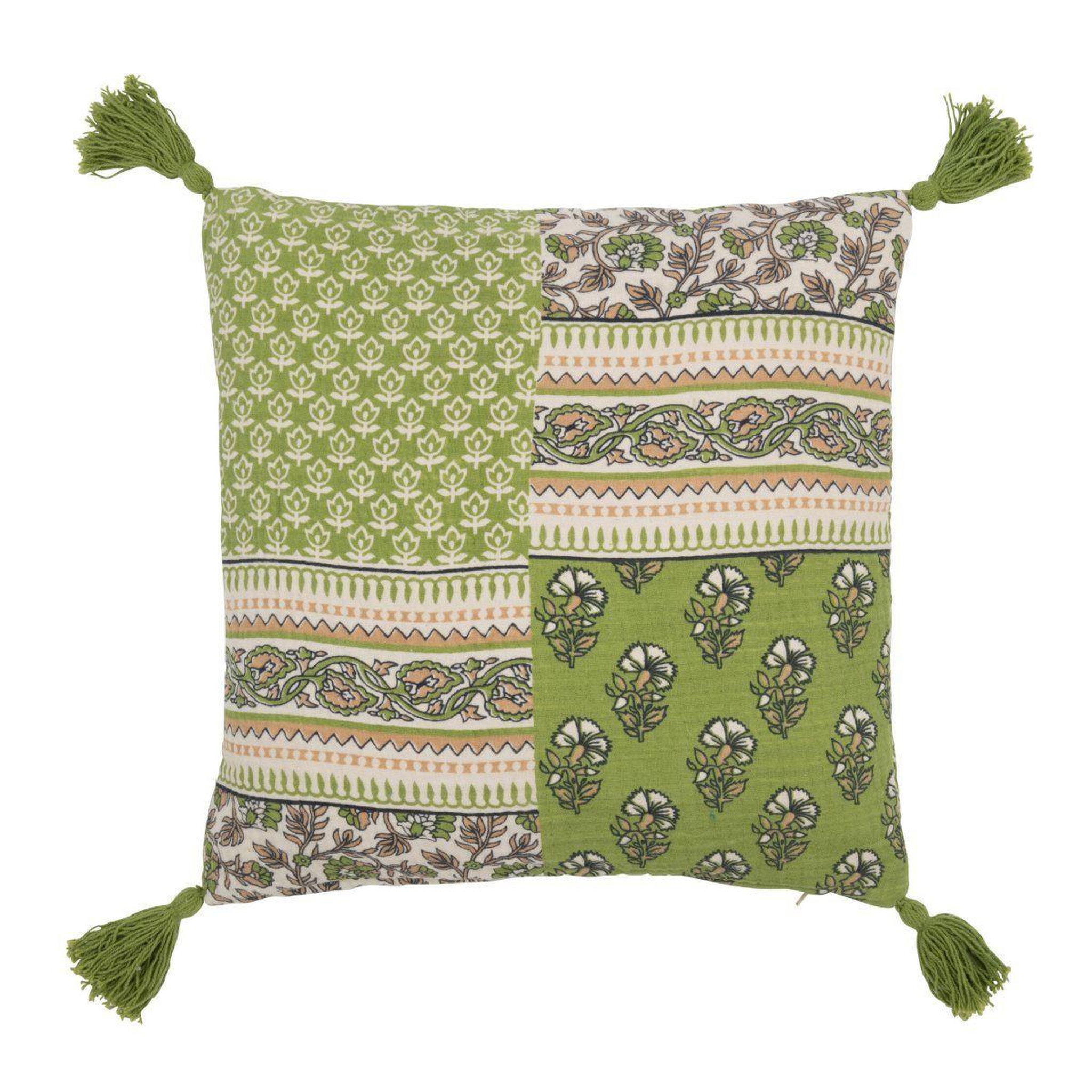 J-LINE Coussin déco à pompons  avocado  45x45cm vert
