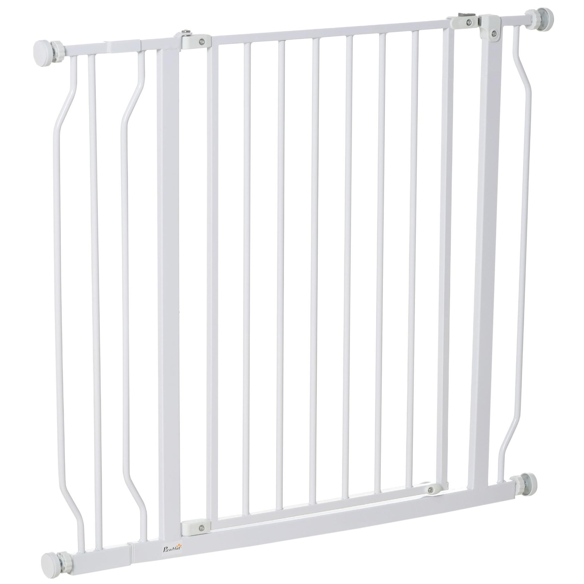 PAWHUT Barrière de sécurité animaux - longueur réglable dim. 75-95 cm - porte double verrouillage, ouverture double sens -sans perçage - acier abs blanc