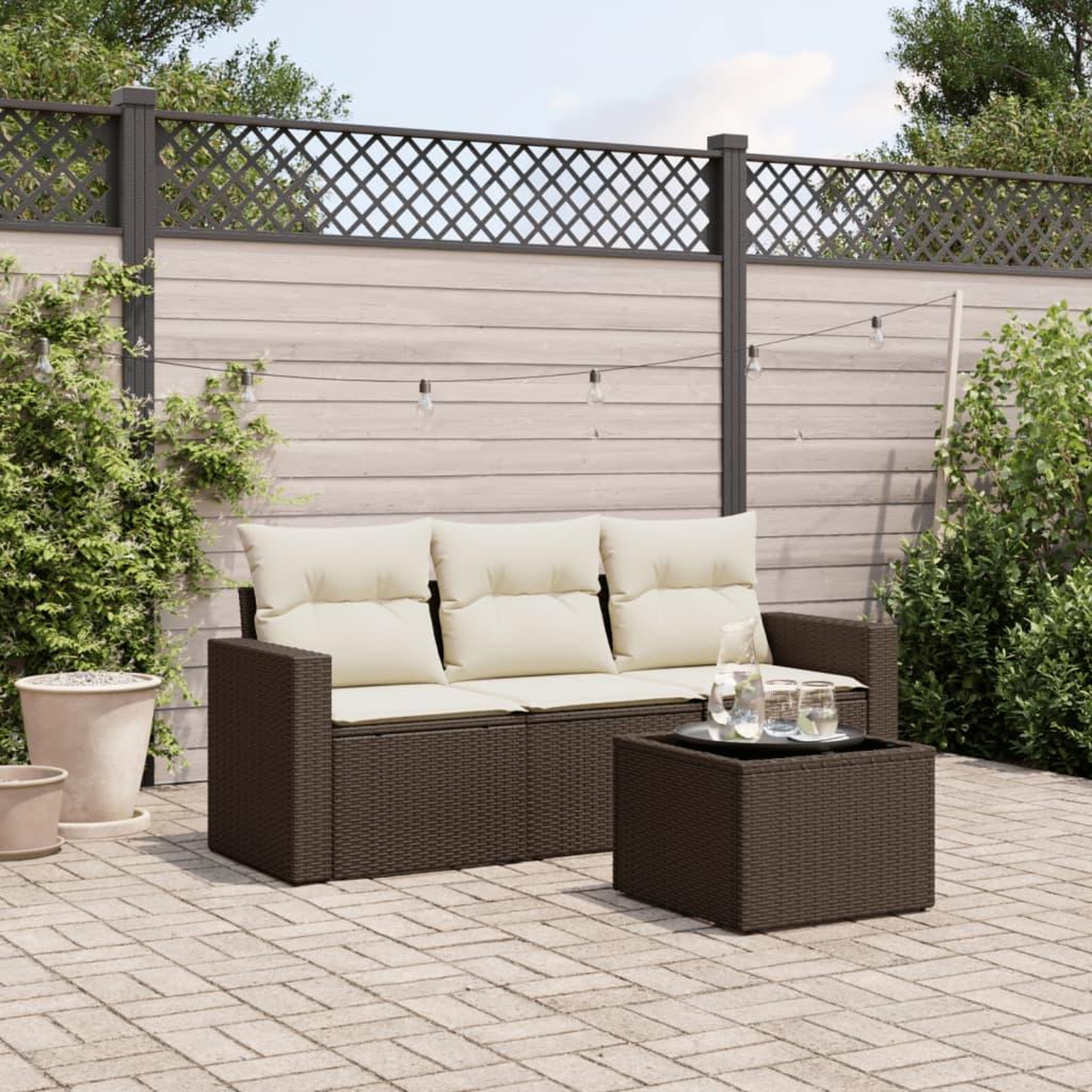 VIDAXL Salon de jardin 4 pcs avec coussins marron resine tressee