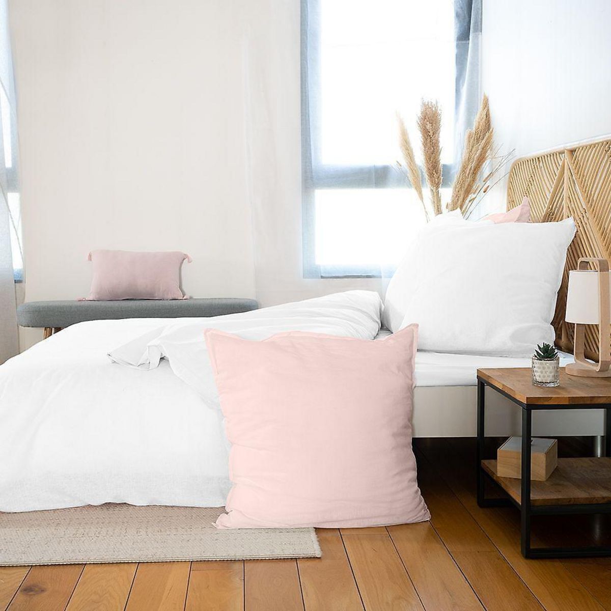 Home collection Parure housse de couette 100%lin/coton 57fils lin métis uni