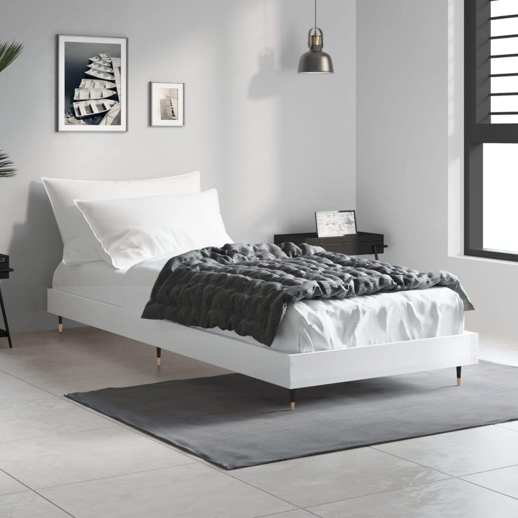 Voir la diapositive 3 : VIDAXL Cadre de lit sans matelas blanc brillant 75x190 cm