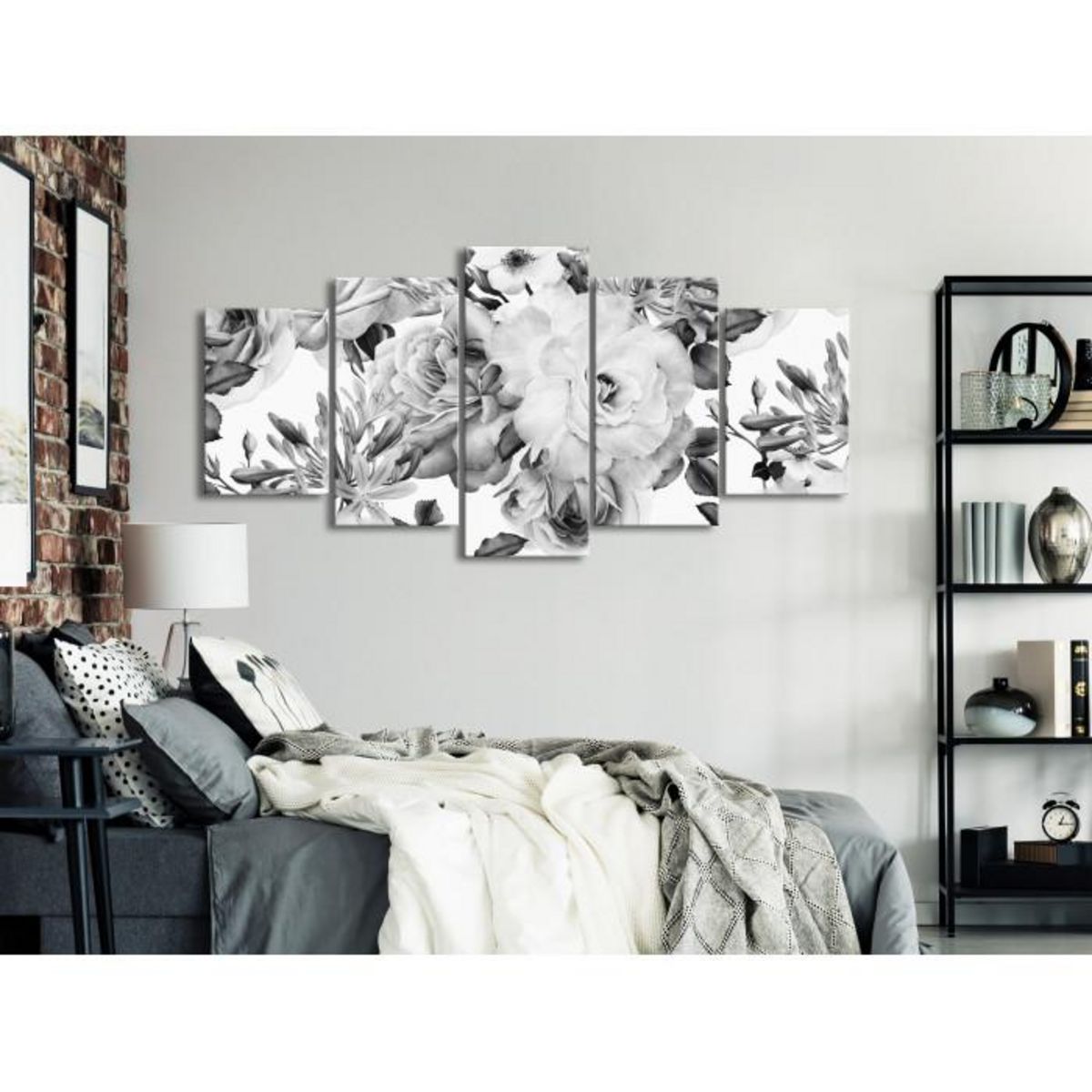 Paris Prix Tableau 5 Panneaux  Rose Composition Wide Black & White