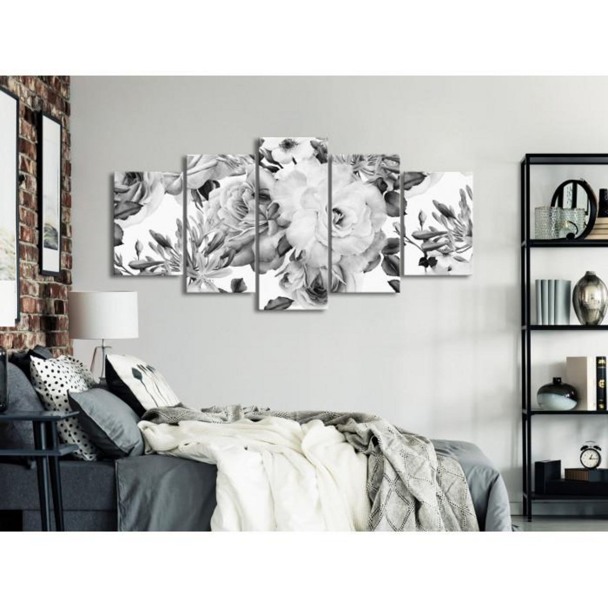 Paris Prix Tableau 5 Panneaux  Rose Composition Wide Black & White