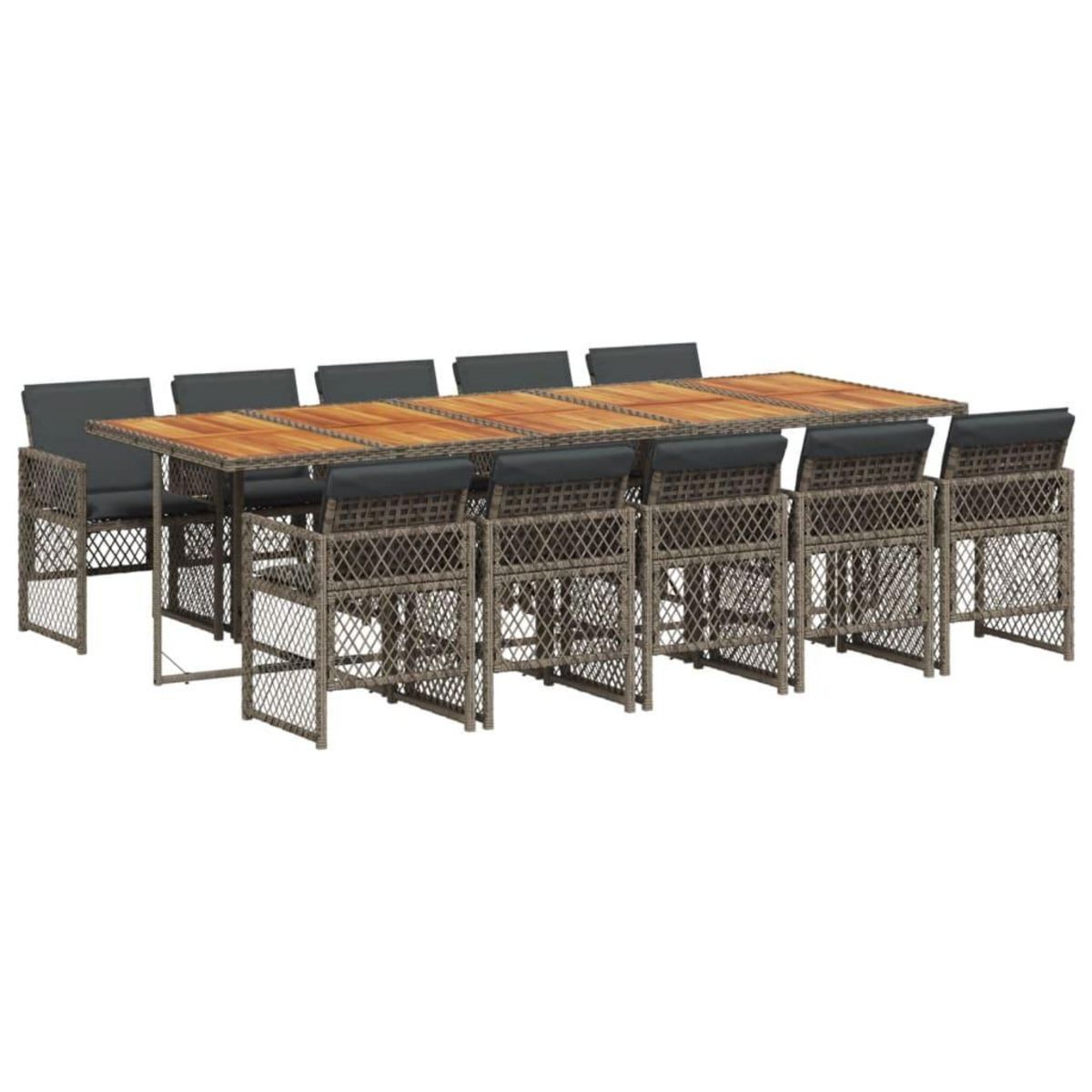 VIDAXL Ensemble a manger de jardin 11pcs avec coussins gris poly rotin