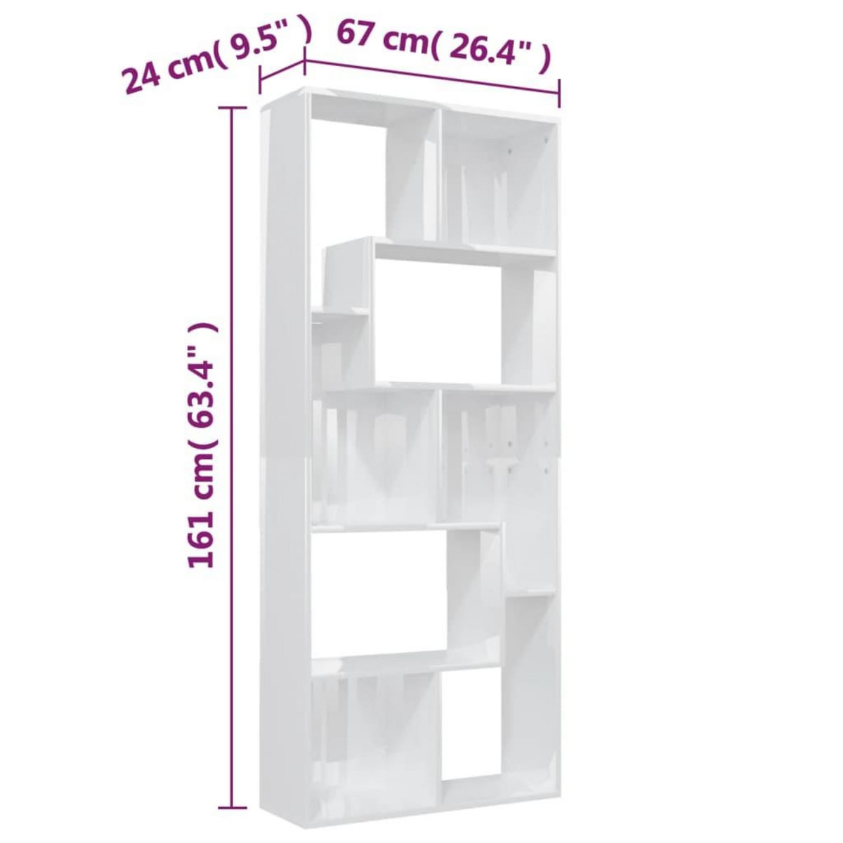 VIDAXL Bibliotheque Blanc brillant 67x24x161 cm Bois d'ingenierie
