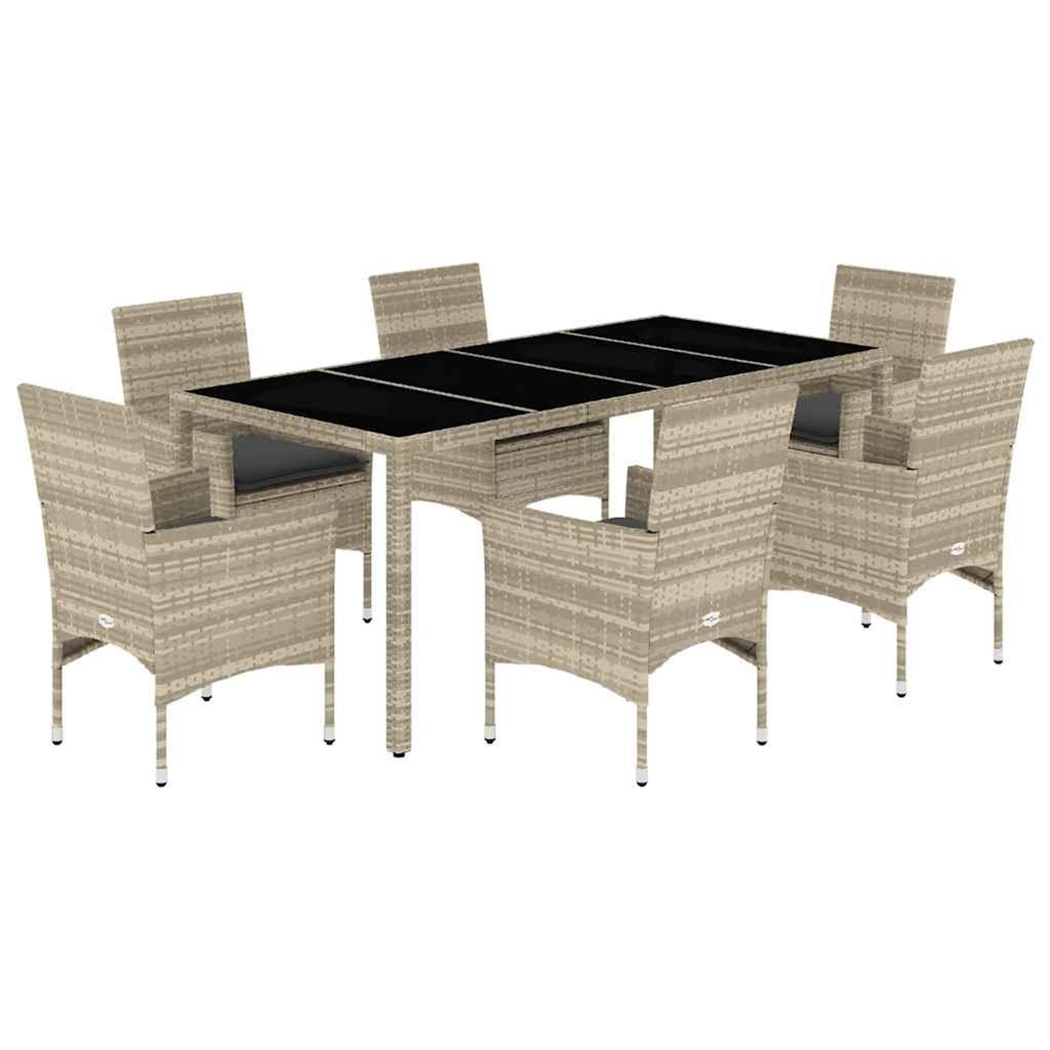 Voir la diapositive 2 : VIDAXL Ensemble a manger de jardin avec coussins 7 pcs rotin et verre