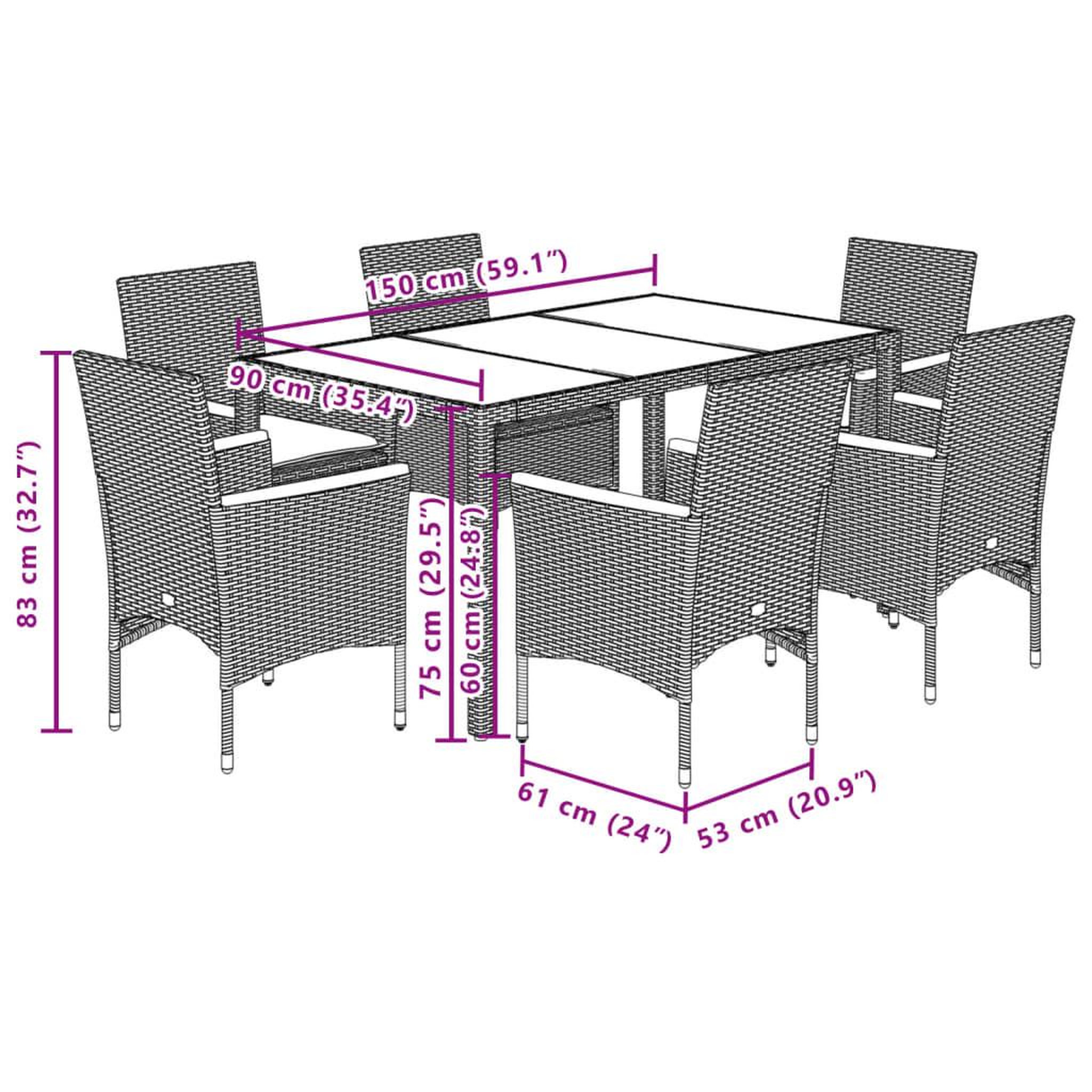 Voir la diapositive 6 : VIDAXL Ensemble a manger de jardin et coussins 7pcs beige rotin acacia