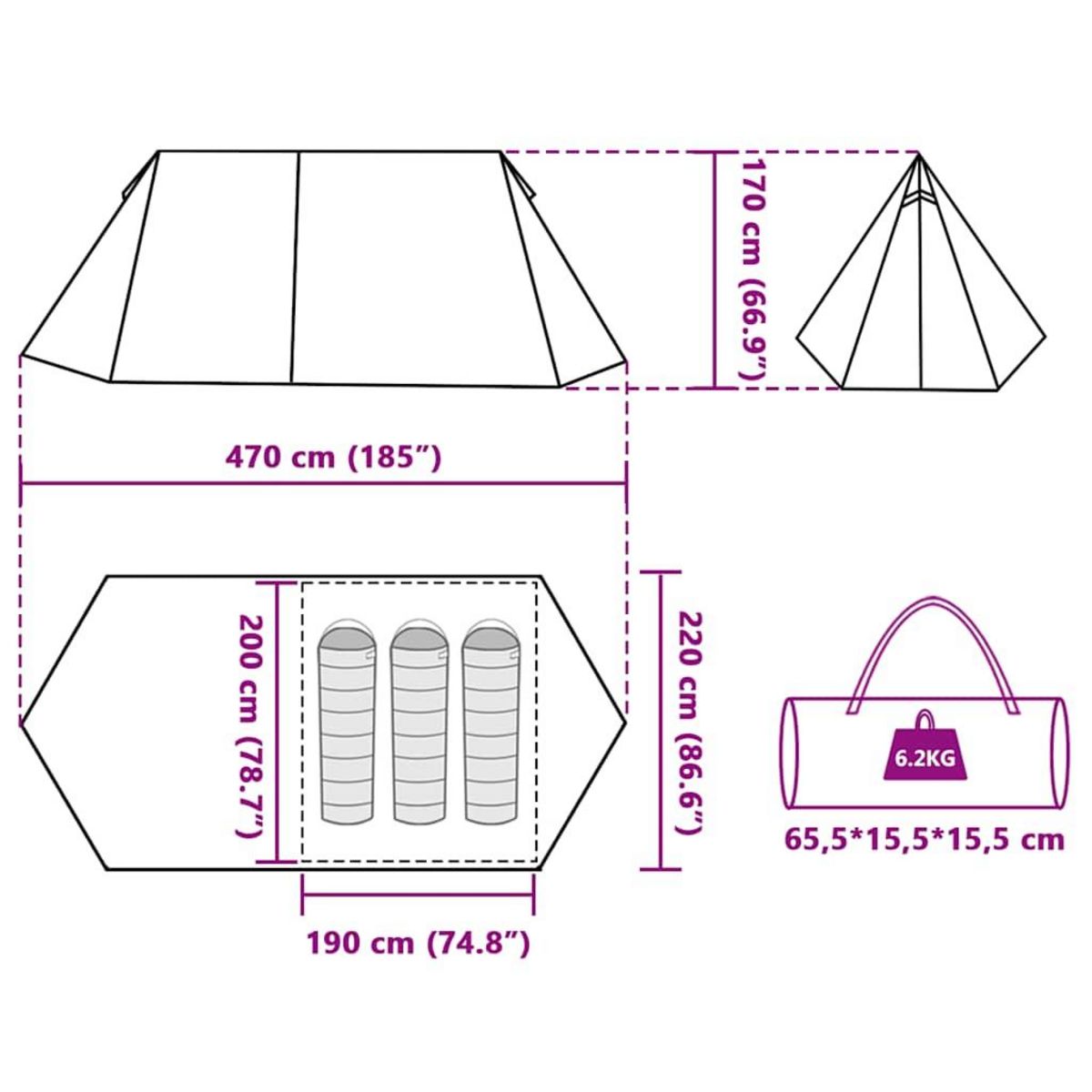 VIDAXL Tente de camping 3 personnes gris et orange impermeable