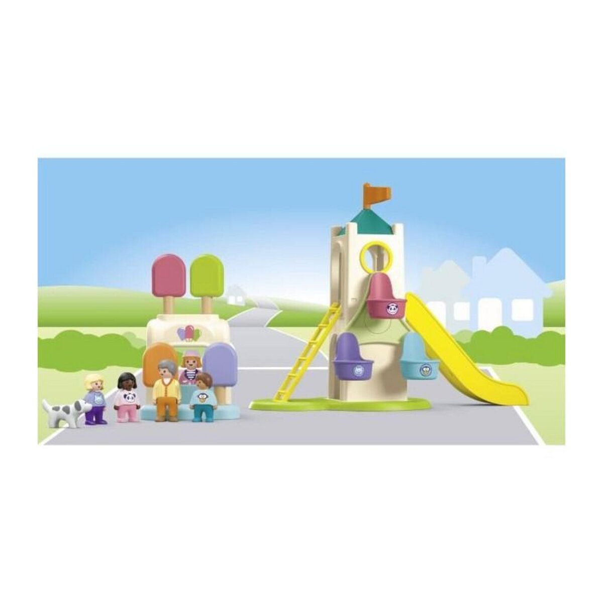 PLAYMOBIL PLAYMOBIL Junior 71703 Aire de jeux avec toboggan géant Comprend cinq personnages, un toboggan et des accessoires - Des 1 an